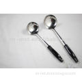 stainless steel soup spoon with wooden handle